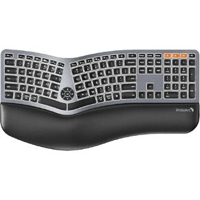 ProtoArc Backlit Wireless Ergonomic Keyboard, EK01 Plus Full Size Ergo Keyboard with Wrist Rest, Split Design, Rechargeable, Bluetooth and USB Compatible with Windows/Mac/Android-Brown Connect Button