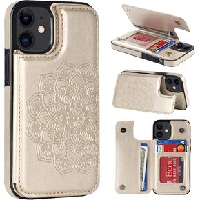 12MIni Case 12Mini Wallet Credit Card Holder Case,Protective Cover with Card Slot Holder and Slim Leather Case for iPhone 12MIni 5.4Inch (Gold)