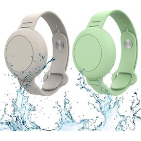 Waterproof AirTag Bracelet for Kids(2 Pack), Airtag Wristband Kids,Airtag Watch for Kids Hidden Soft Silicone Lightweight GPS Tracker Holder for Apple AirTag (Pink & Purple)