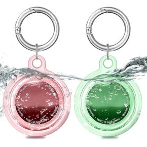 Airtag Holder Airtag Case with Keychain, Anti-Scratch Airtags Key Chain for Apple Air Tags, Air Tag Accessories for GPS Item Finder Tracker (GI-Pink/Green-2PC)