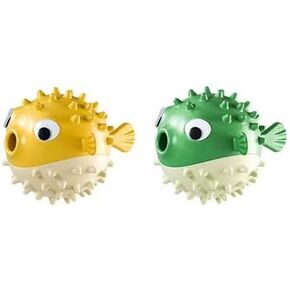 Dog Chewing Toys, Puffer Fish Design, Cute Toy for Dogs; Clean Teeth; Suitable for Both Big Dogs and Small Dogs; Set of 2, Yellow and Green