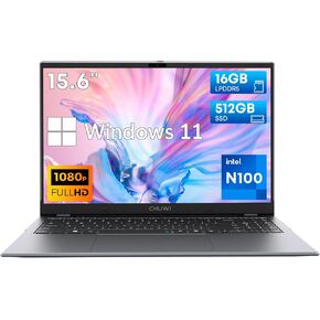 CHUWI 2024 GemiBook Plus Laptop 15.6'', 512GB SSD 16GB LPDDR5, 12th Gen Intel N100(Up to 3.4GHz), Windows 11 Laptops Computer, 1TB SSD Expend, IPS FHD 1920*1080, HDMI, WiFi 6, BT5.2, USB 3.0, Webcam