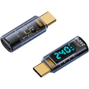 USB-C to C Adapter with LED Display, PD 240W USB Type C Male to Female Connector for iPhone 16/16 Plus/15 Pro/15 Pro Max, iPad Air/Pro,Support Voltage and Power Smart Display (2Pack)