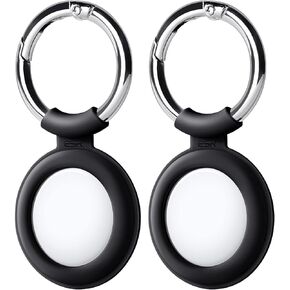 ESR Case for AirTag 2021, 2 Pack Silicone AirTag Holder with Keychain, Portable Protective AirTag Keyring Cover Accessories, Black
