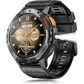 Military Smart Watch for Men with Flashlight, 170+ Sport Modes 1.43" AMOLED Screen, 530mAh Answer/Make Calls, Bluetooth for Android Phones and iPhone Compatible Pedometer (Black)