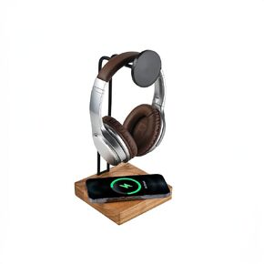 Sea Wolf Headphone Stand with Wireless Charger - Handmade Minimalistic Headset Holder & Charger for Qi-Enabled Devices (Walnut)