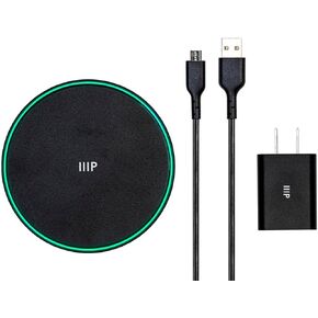 Monoprice Wireless Charger, Qi-Certified 15W Fast Charging Pad with QC3.0 AC Adapter for iPhone 12/12 Pro/11/11 Pro/XR/XS/X/8/8+/Airpods, Galaxy S21/S20/Note 10/Note 10+/S10/S10+/S9/S8