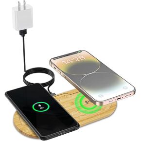 Wooden Wireless Charger, Dual 10W Fast Charging, Qi-Certified for iPhone 15/Plus/Pro Max/14/13/12/11/X/Samsung S23/S22/S21/S20/Note 10/Edge Note 20Ultra/S10/AirPods (Adapter Include) in Kuwait