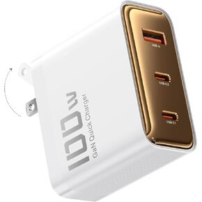 100W USB C Charger Block, 3-Port GaN Type C Charger Laptop Fast Charging Station for MacBook Pro 16'', Dell XPS, iPad Pro, Tablet, Chromebook, iPhone 16/15/14, Samsung Galaxy S24/S23 Ultra (Black)
