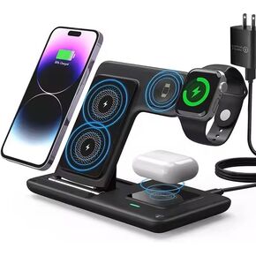 محطة شحن لاسلكية متوافقة مع iPhone وSamsung/محطة شحن لأجهزة متعددة Apple وSamsung، وApple Watch، وAirPods 3 في 1