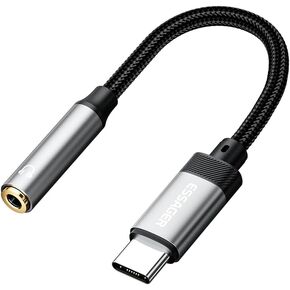 ESSAGER USB C to 3.5mm Audio Adapter, Male to Female Nylon Cable for Samsung S24/S23/S22/S21/S20+/S20 Ultra, Pixel 4/+ 4XL, and More Type C Devices