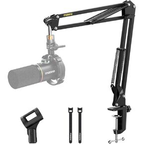 MAONO Boom Arm Microphone Stand: Adjustable Metal Suspension Mic Boom Arm for Podcasting Gaming Streaming Recording,with Desk Clamp and 3/8" to 5/8" Screw Adapter-Max Load 1KG BA20 White
