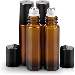 sungwoo 6 Pack Essential Oil Roller Bottles, 10ml Amber Glass Roller Bottles with Stainless Steel Roller Balls and Caps for Travel, Perfume and Lip Gloss