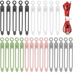 20 Pcs Black Silicone Cable Ties, Reusable Cable Straps Wire Organizer, Cable Management Cord Organizer for Fastening Earphone Phone Charger Home Office Desk Kitchen Appliances Cable Cords Wires