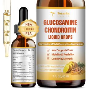 Glucosamine Chondroitin Liquid Drops - Glucosamine Chondroitin MSM, Turmeric, Quercetin, Bromelain Supplement Extra Strength - Joint Support Immune Nutritional Supplements for Man & Woman