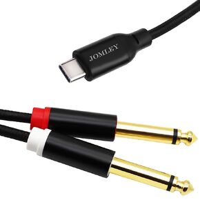 USB C to 1/4 Cable, USB C to Dual 1/4 inch TS Stereo Splitter Y Cable, 6.35mm TS to Type C Y-Splitter Audio Cable for Smartphone, Tablet, Laptop Link Amplifier, Speaker - 6.6ft
