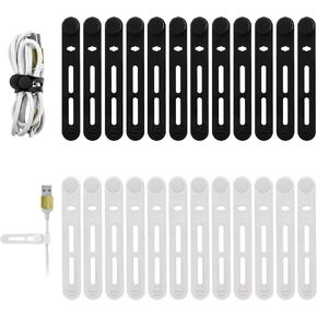 24Pcs Silicone Cable Ties Reusable Cord Ties, Adjustable Silicone Wrap Wire Organizer, Silicone Cable Straps Travel Wire Ties Charging Cable Ties for Earphone Computer Wire Desk Cord Management