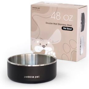 Dog Bowl with Non-Slip Base, Metal Insulated Stainless Steel Dog Bowl for Small Medium Large Dogs, Durable, Dishwasher Safe, Food and Water Bowl, BPA Free, Dog Gift (48 oz, White)