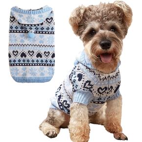 Jecikelon Heart Dog Sweater Hoodie Snow Knit Puppy Clothes Warm Dog Hooded Sweater for Small Dogs Christmas Cats Pet Winter Coat Pullover Knitwear (XX-Small, Pink)