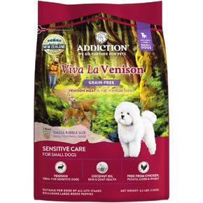 Addiction Viva La Venison All Life Stages Small Breed Grain-Free Premium Venison Dry Dog Food Crafted in New Zealand - 3.3 lbs. Grain-Free/Gluten-Free Kibbles for Small Dogs