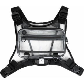 Unique Clear Bag for Stadium Events, Transparent Chest Clear Backpack for Stadium Events, Fanny Packs for Women & Men with Pockets & Adjustable Straps (Black)