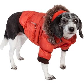 PET LIFE Classic Metallic Fashion Pet Dog Coat Jacket Parka w/ 3M Insulation and Removable Hood, X-Small, Metallic Orange