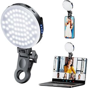 Selfie Light for Phone，68 LED Phone Light with Front and Back Clips, Rechargeable Selfie Light Clip, Adjusted 3 Light Modes &10-Level Brightness for Phone, IPad, Laptop, for TikTok, Makeup,Selfie,Vlog