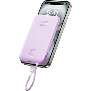 Slim Power Bank 10000mAh, Travel Portable Charger with Built-in USB-C Cable & LED Display, 22.5W Fast Charging Battery Pack Compatible with iPhone 16 15 Samsung S24 S23 -Black