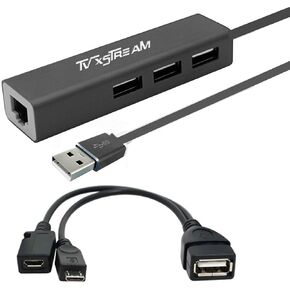 LAN Ethernet Adapter with 3 USB Port Hub with OTG USB Power Included for TV Streaming Devices FIRESTICKS, 2nd Gen, 3rd Gen 4K firestick, Expand Storage and More