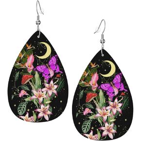 Faux Leather Earrings Mushrooms Moth Teardrop Dangle Earrings Lightweight For Women Girls
