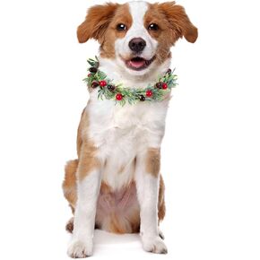 Honoson Christmas Dog Flower Collar Wedding Christmas Dog Attire Dog Floral Collar Red Berry Pine Cone Bandana Xmas Pet Bows Accessories for Holiday Weddings Flower Ring Pets Dog Photo Prop(Small)