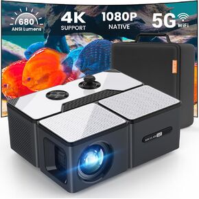4K Projector with WiFi and Bluetooth, 680 ANSI 5G Mini 1080P/ 4K Support Outdoor Movie Projector, Portable Home Theater Video Projector Compatible with Phone/ TV Stick/ USB