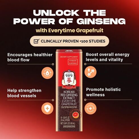 JungKwanJang Ginseng Everytime Extract Stick - Caffeine-Free Energy Supplements, Korean Red Ginseng 2000mg, Brain Support and Natural Energy Booster for Men & Women, 60 Count in Saudi Arabia