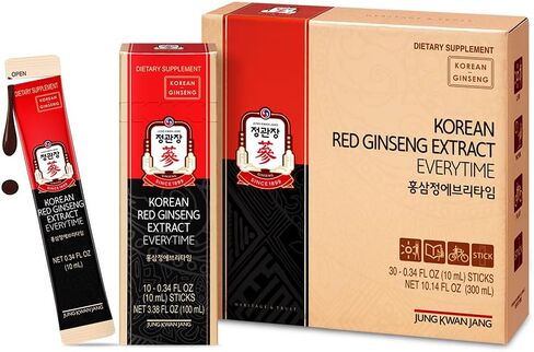 JungKwanJang Ginseng Everytime Extract Stick - Caffeine-Free Energy Supplements, Korean Red Ginseng 2000mg, Brain Support and Natural Energy Booster for Men & Women, 60 Count in Saudi Arabia