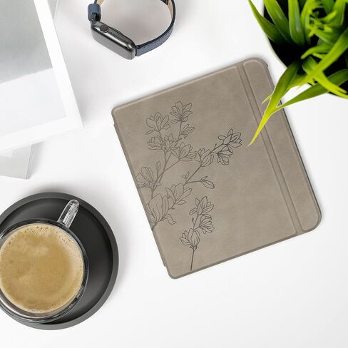 kwmobile Cover Compatible with Kobo Libra Colour Cover - eReader Case - Magnolias Grey in Saudi Arabia