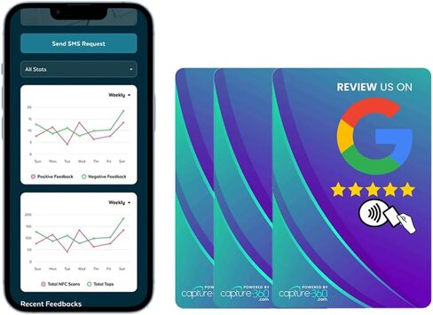 NFC Business Google Review Tap Card, Contactless, Enhances SEO, Saves Time, User-Friendly, Reusable, Boosts Online Presence & Encourages Business Feedback - Pack of 2, Blue in Kuwait