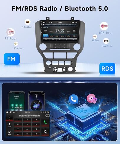 8Core 4+64G Car Stereo for Ford Mustang 2015-2020 Wireless Carplay Android Auto,9" 1280*720P IPS Touch Screen Radio,Android13/GPS/WiFi/32EQ DSP/59UI/Bluetooth5.0/SWC/Backup Camera(Adapts to 3 Buttons) in Saudi Arabia