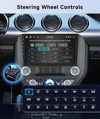 8Core 4+64G Car Stereo for Ford Mustang 2015-2020 Wireless Carplay Android Auto,9" 1280*720P IPS Touch Screen Radio,Android13/GPS/WiFi/32EQ DSP/59UI/Bluetooth5.0/SWC/Backup Camera(Adapts to 3 Buttons) in Saudi Arabia