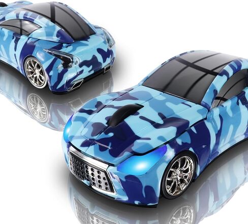 elec Space Wireless Mouse, Cool Car-Shape Wireless Mouse with LED Headlights, 2.4G Unique Car Mouse for Kids with USB Receiver, 1600 DPI Cute Gaming Mouse for Laptop PC Computer-White in Kuwait