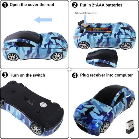 elec Space Wireless Mouse, Cool Car-Shape Wireless Mouse with LED Headlights, 2.4G Unique Car Mouse for Kids with USB Receiver, 1600 DPI Cute Gaming Mouse for Laptop PC Computer-White in Kuwait