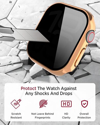 Miimall for 2 Pack Apple Watch 10 Privacy Screen Protector Case 42mm, Anti-Spy Tempered Glass Film Apple Watch Cover Slim Hard PC Case Bumper Full Protective Cover for iWatch 42mm, Black in Kuwait