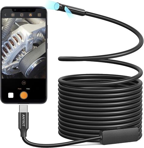 كاميرا منظار داخلي بعدسة مزدوجة مع ضوء، Anykit USB Borescope مع 8 مصابيح LED قابلة للتعديل، منظار داخلي مع كاميرا ثعبان شبه صلبة بطول 33 قدمًا، كاميرا فحص USB مقاومة للماء IP67 للهاتف والكمبيوتر اللوحي in Saudi Arabia