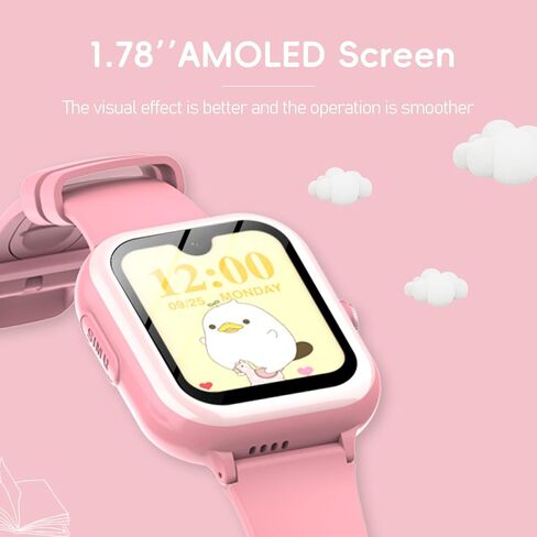 ساعة ذكية أحدث 4G GPS للأطفال من ونليكس مع بطاقة SIM، ساعة ذكية AMOLED كبيرة تعمل باللمس مقاس 1.78 بوصة للأطفال، ساعة هاتف للأولاد والبنات مع مكالمات صوتية فيديو، SOS، كاميرا، عداد الخطى، منبه، لعبة (وردي) in Kuwait