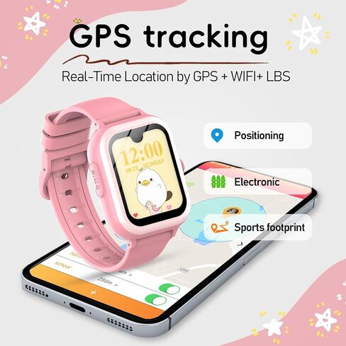 ساعة ذكية أحدث 4G GPS للأطفال من ونليكس مع بطاقة SIM، ساعة ذكية AMOLED كبيرة تعمل باللمس مقاس 1.78 بوصة للأطفال، ساعة هاتف للأولاد والبنات مع مكالمات صوتية فيديو، SOS، كاميرا، عداد الخطى، منبه، لعبة (وردي) in Kuwait