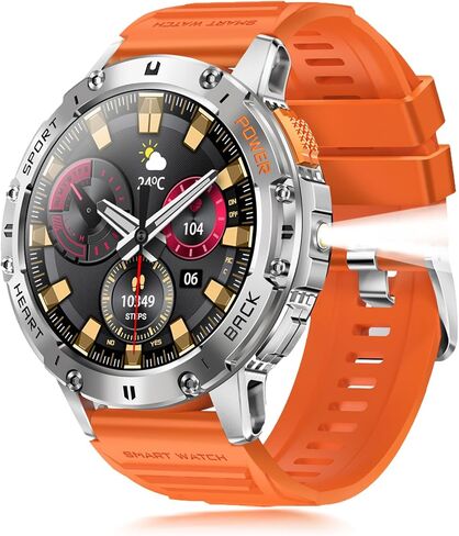 Military Smart Watch for Men with Flashlight, 170+ Sport Modes 1.43" AMOLED Screen, 530mAh Answer/Make Calls, Bluetooth for Android Phones and iPhone Compatible Pedometer (Black) in Kuwait