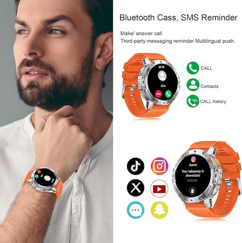 Military Smart Watch for Men with Flashlight, 170+ Sport Modes 1.43" AMOLED Screen, 530mAh Answer/Make Calls, Bluetooth for Android Phones and iPhone Compatible Pedometer (Black) in Kuwait