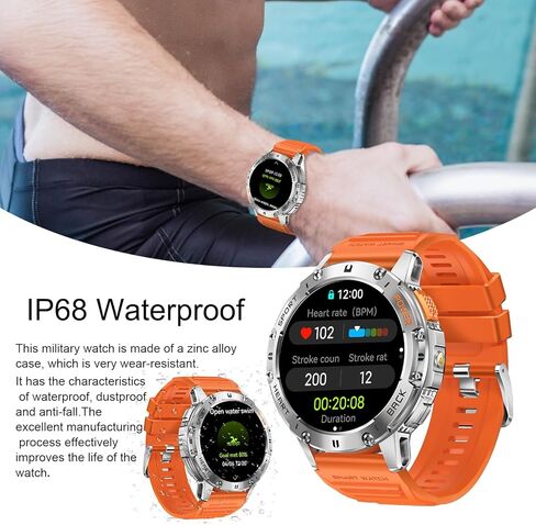 Military Smart Watch for Men with Flashlight, 170+ Sport Modes 1.43" AMOLED Screen, 530mAh Answer/Make Calls, Bluetooth for Android Phones and iPhone Compatible Pedometer (Black) in Kuwait