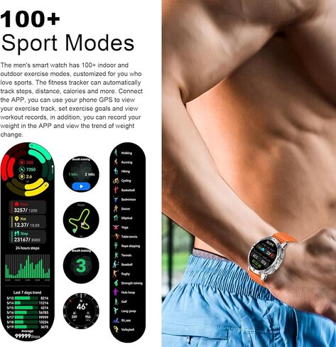 Military Smart Watch for Men with Flashlight, 170+ Sport Modes 1.43" AMOLED Screen, 530mAh Answer/Make Calls, Bluetooth for Android Phones and iPhone Compatible Pedometer (Black) in Kuwait