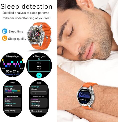 Military Smart Watch for Men with Flashlight, 170+ Sport Modes 1.43" AMOLED Screen, 530mAh Answer/Make Calls, Bluetooth for Android Phones and iPhone Compatible Pedometer (Black) in Kuwait