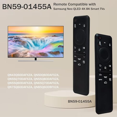 جهاز تحكم عن بعد صوتي بالطاقة الشمسية BN59-01432A TM2360E متوافق مع تلفزيونات Samsung Neo QLED 8K HDR الذكية، مناسب للتلفزيون الذكي ذو الإطار Crystal UHD، مع خلية شمسية بلوتوث قابلة لإعادة الشحن، موديل 2023 أسود، BN59-01432D in Kuwait